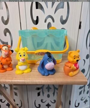 Disney Winnie the Pooh Bath Toy Set Tigger Eeyore Pooh Tub Basket Missing Piglet